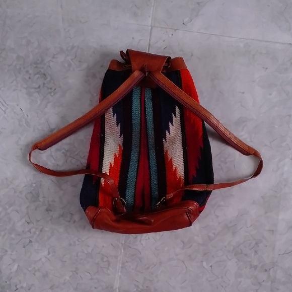 Vintage Peru Andean Hippie Boho Festival Wool Blanket Pockets Bag Backpack Rucks - Picture 2 of 6